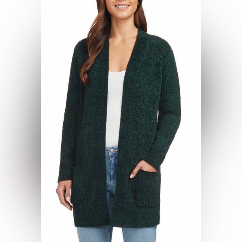 Women Long Cardigan Matty M Chenille Sweater w Pockets Size M, L, XL, XXL Green